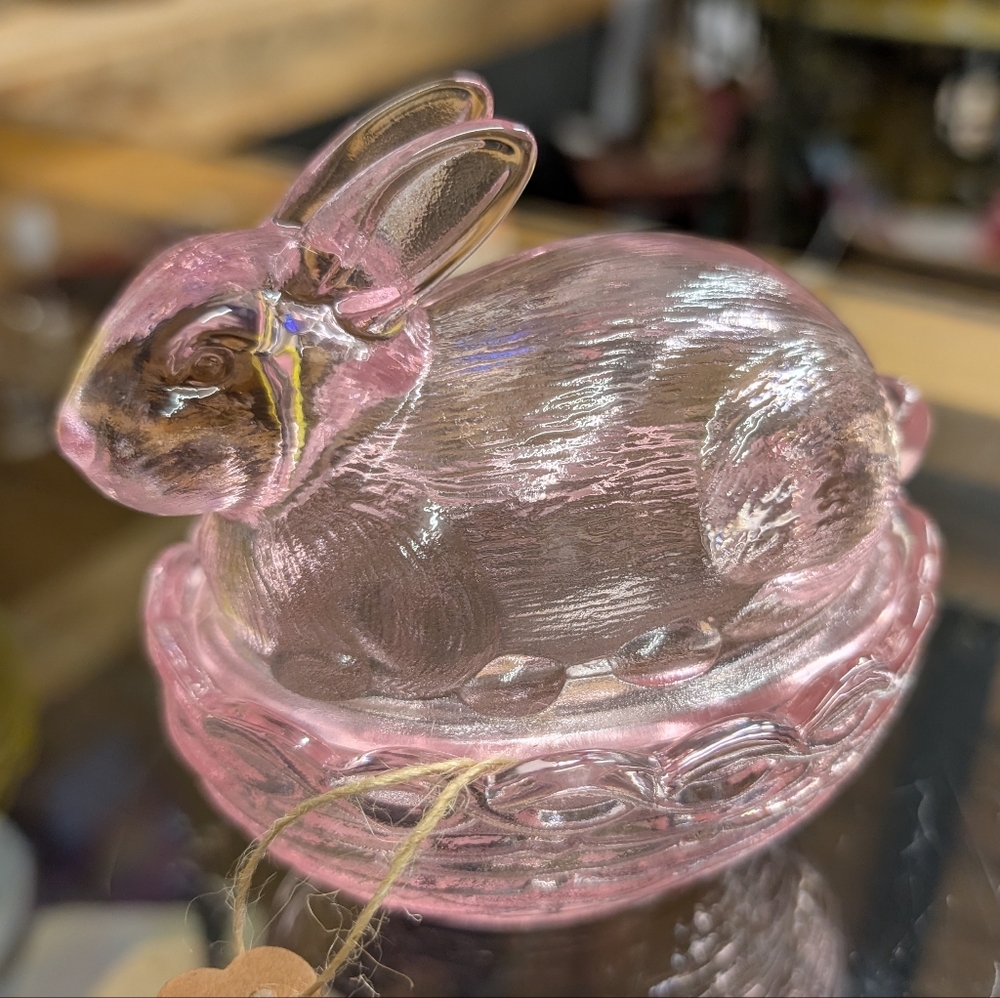 Pink Glass Mosser Bunny On A Basket